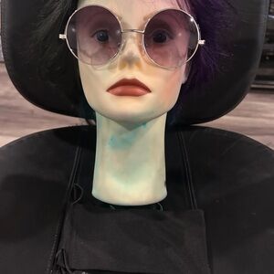 SHANE Silver Metal Round Sunglasses with Lavender Hair Accent